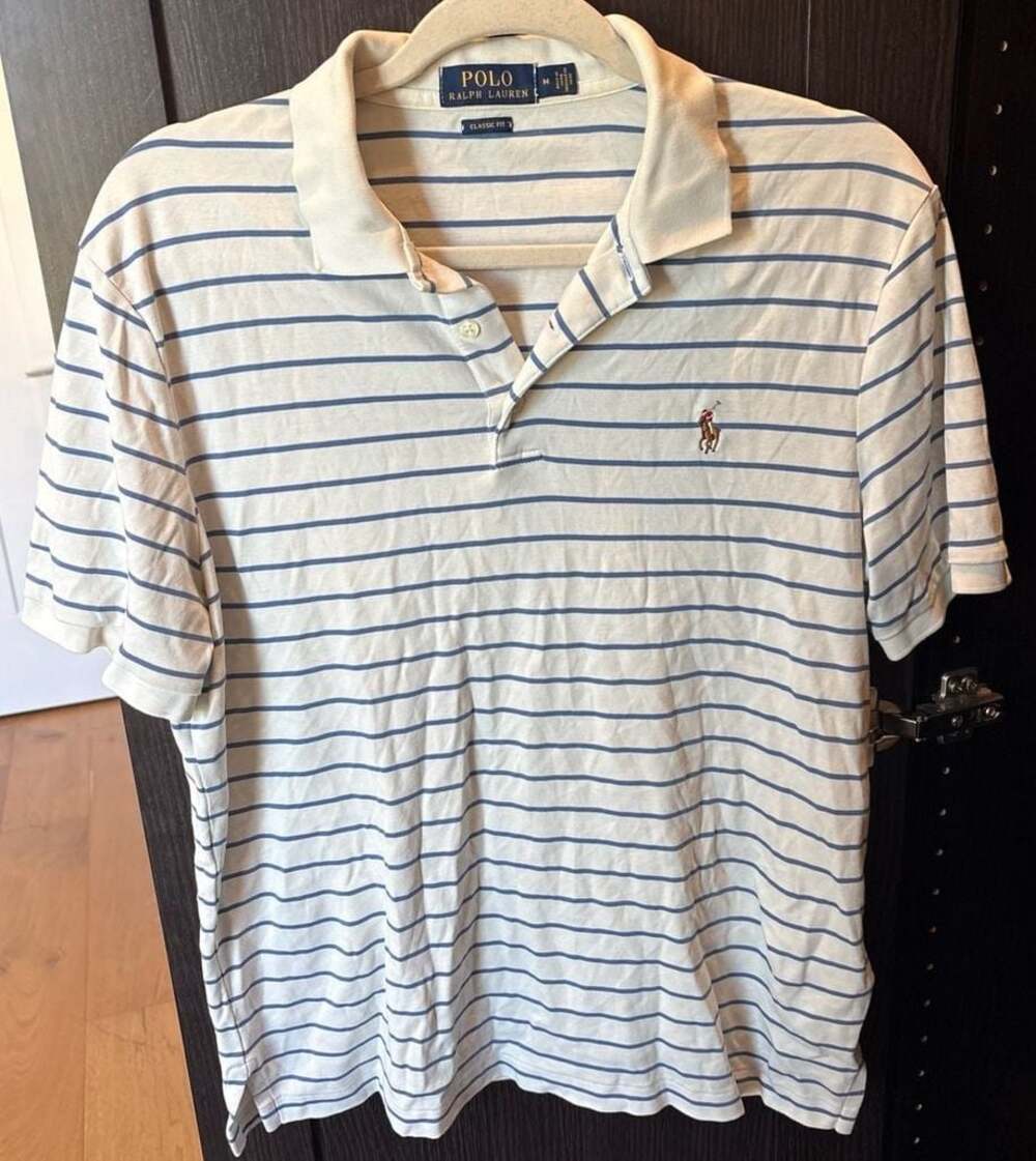 Polo Ralph Lauren Classic Fit Soft Cotton Striped Polo Shirt White Blue